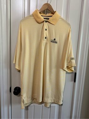 FootJoy Men's Medium ProDry Golf Polo Shirt Yellow White Striped La Cantera